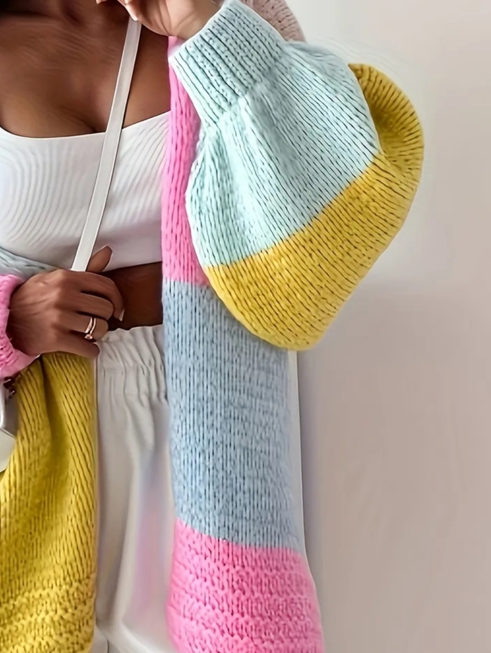 Colorblock Knit Cardigan Sweater - Pastel Multi - Picture 2 of 5